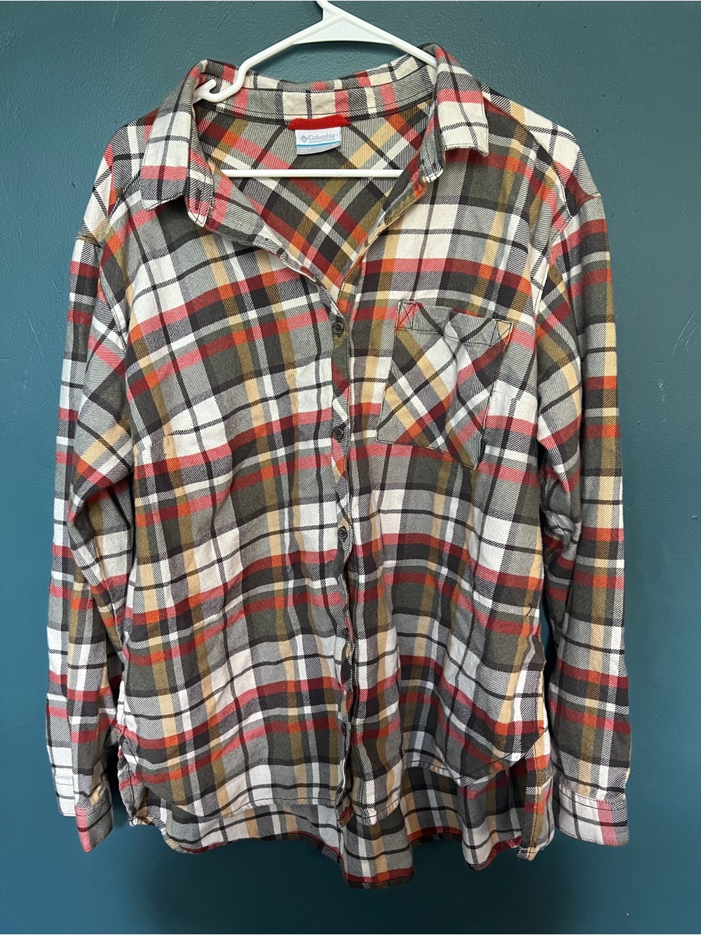 Columbia women’s plus orange cream fall plaid flannel button up | 1x
